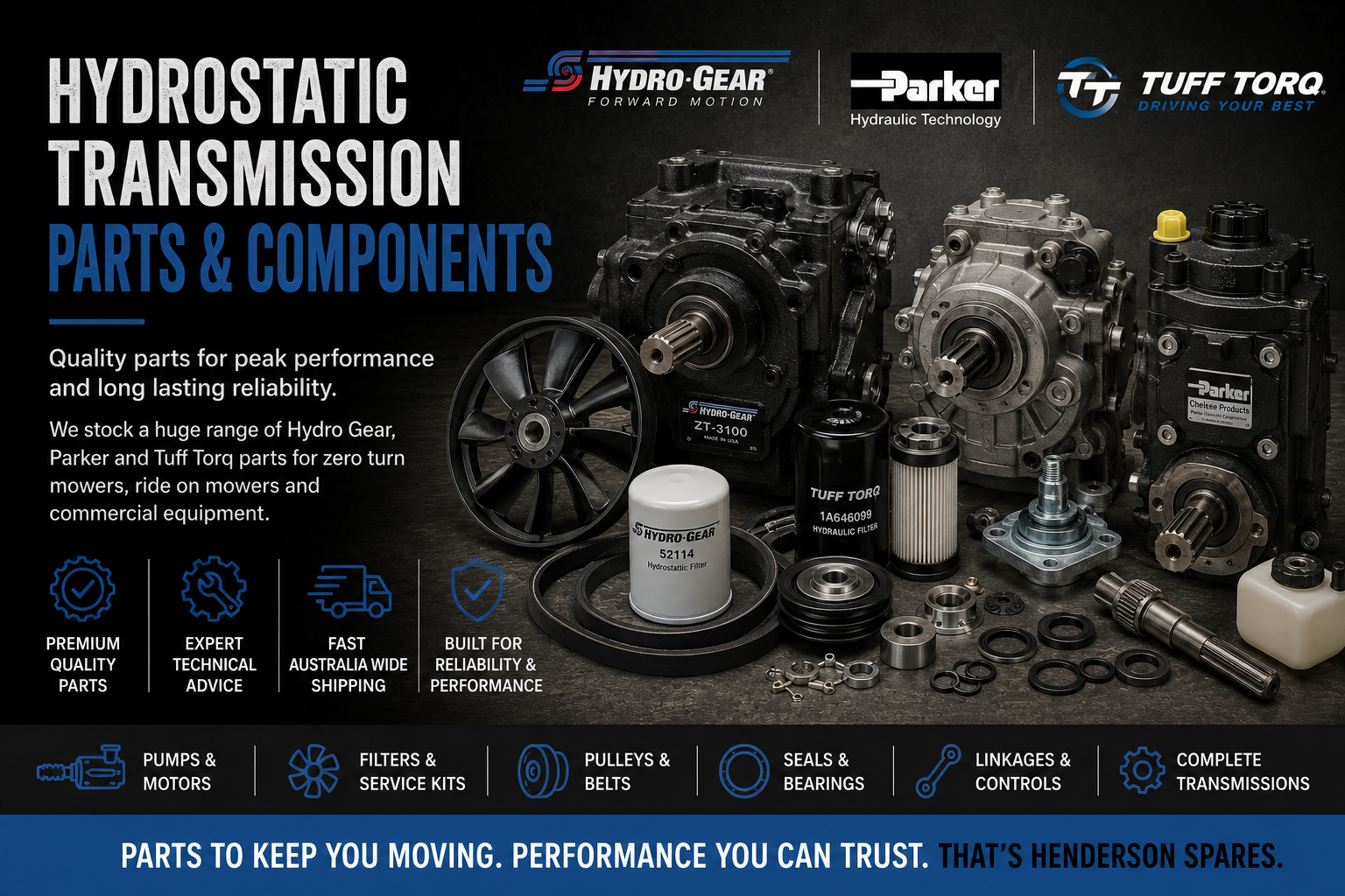 Hydro Gear, Parker & Tuff Torq Parts Australia | Hydro Transmission Parts